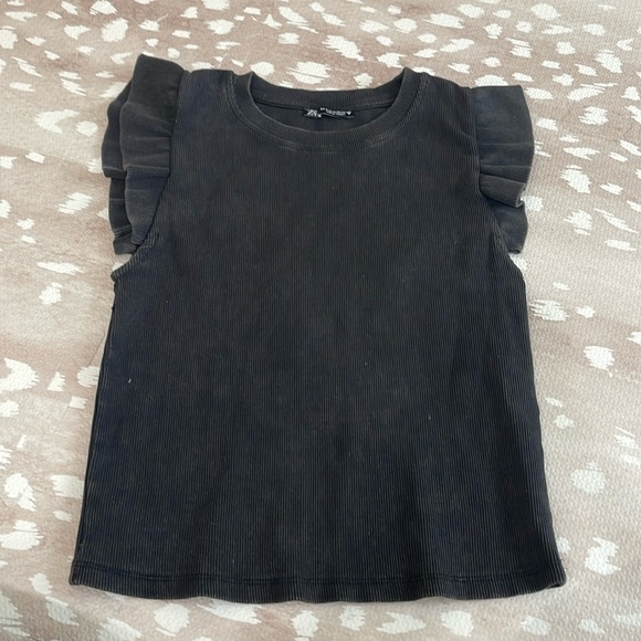 Zara Black Ruffle Sleeve Tee - Picture 1 of 3